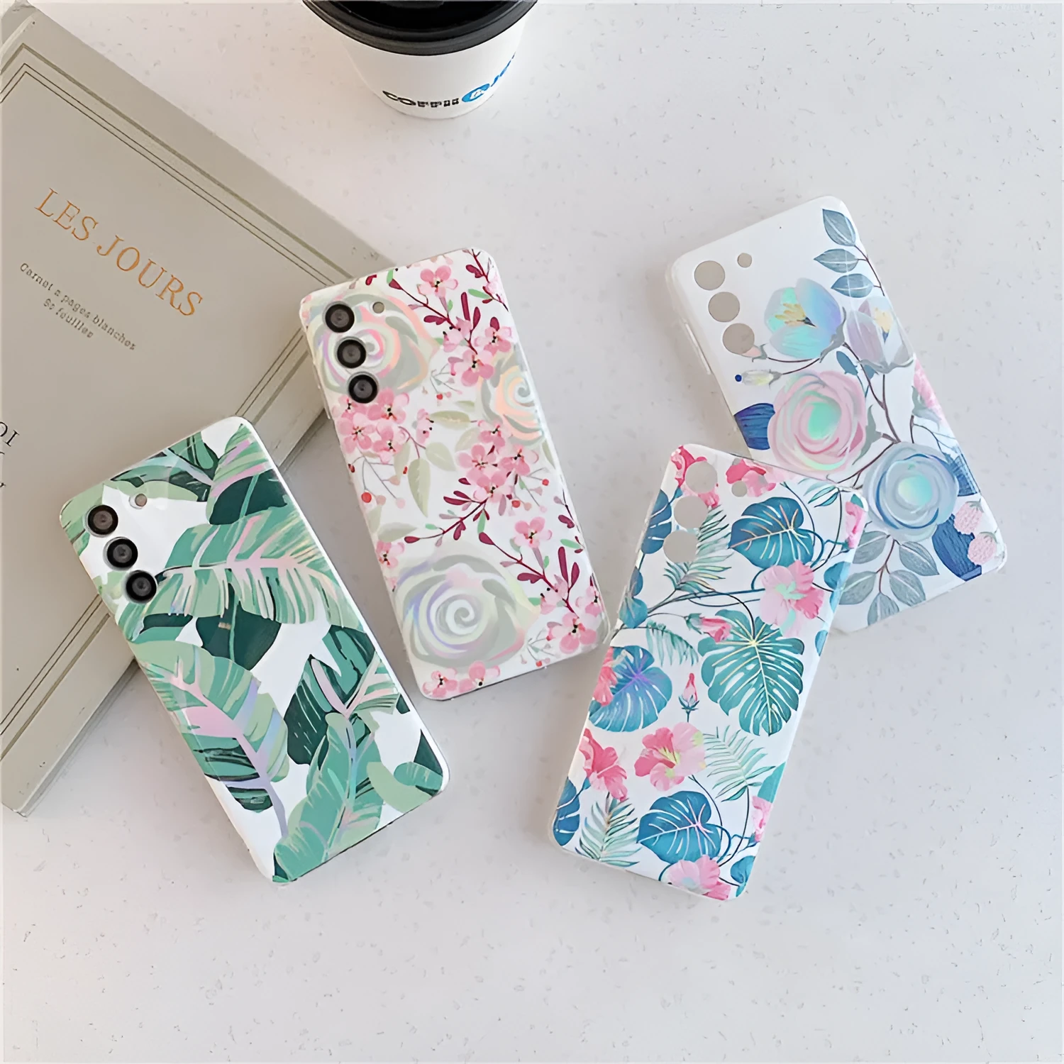 Blue TPU phone case with laser flower pattern for iPhone and Samsung Galaxy