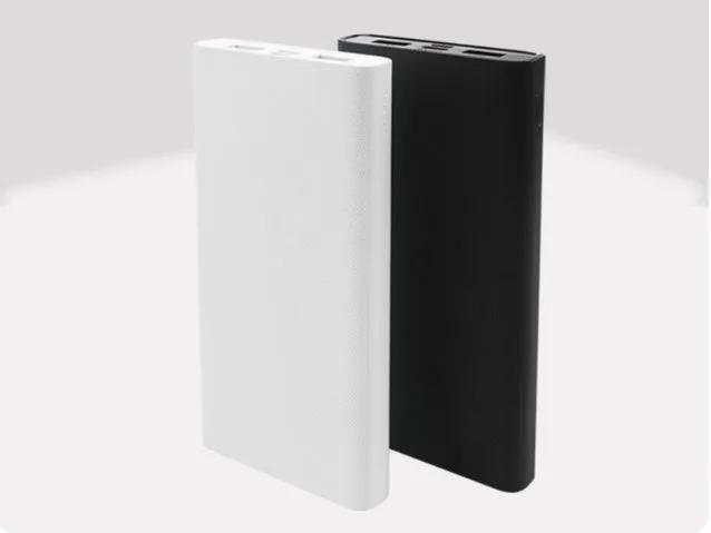 Graphene heating clothing power bank with plastic shell and USB cable on white background