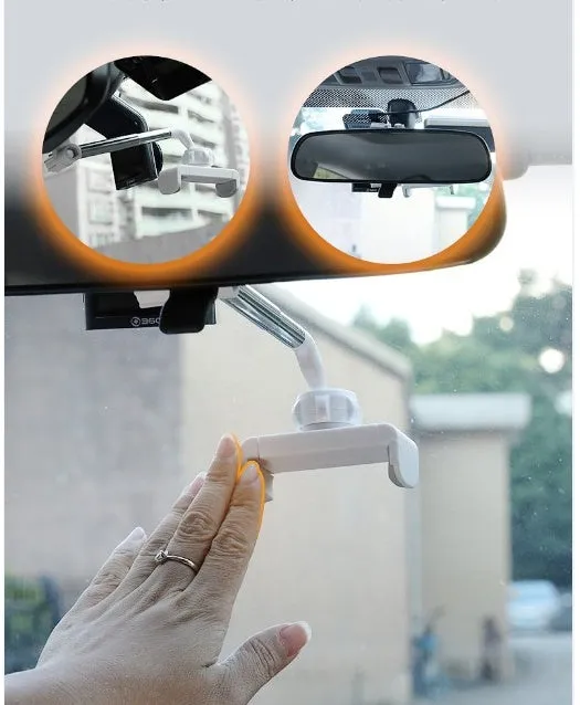 Car mobile phone holder clipped to rearview mirror with telescopic arm
