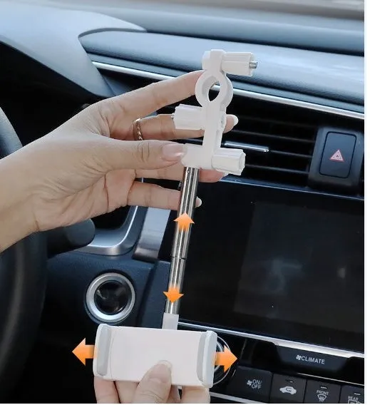 Car mobile phone holder clipped to rearview mirror with telescopic arm