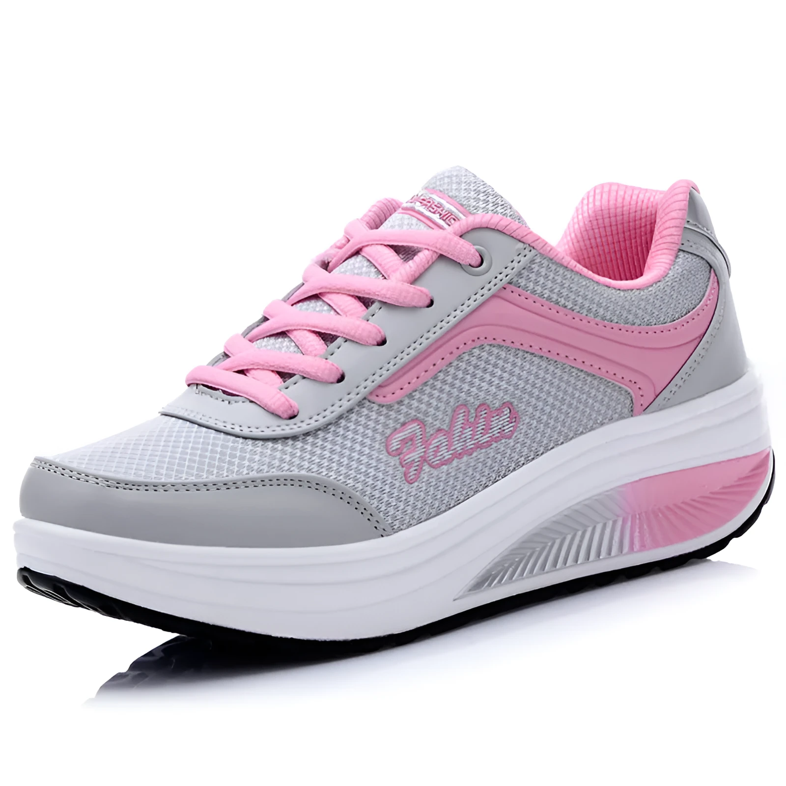 Women's black heelless sports shoes with a medium 3-5cm heel on a white background.