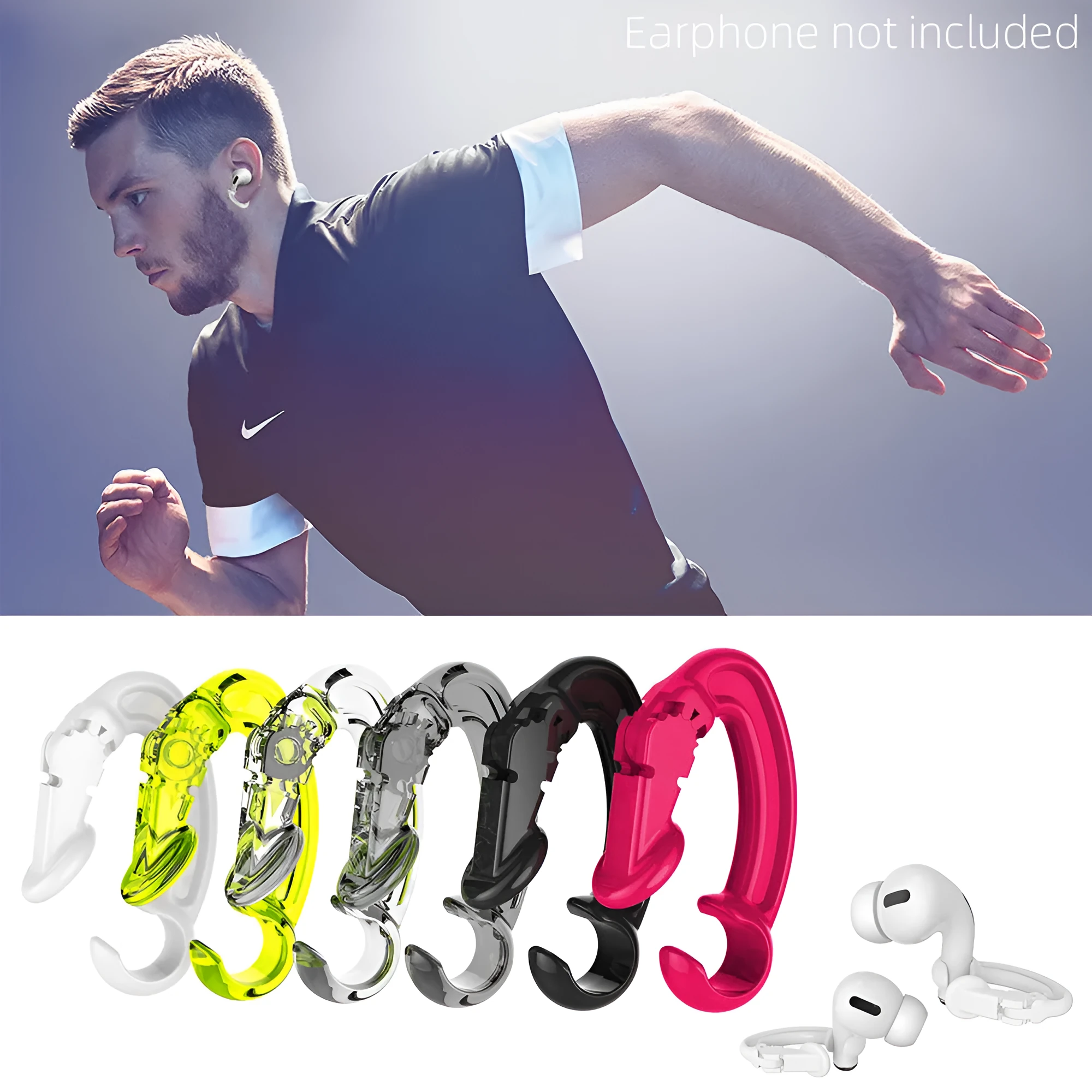 Ear hooks compatible earbud clips for sport running cycling – black ear hook with earbud attached