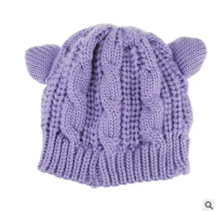 Hand-made knitted winter beanie with 3D cat ears in multiple colour options