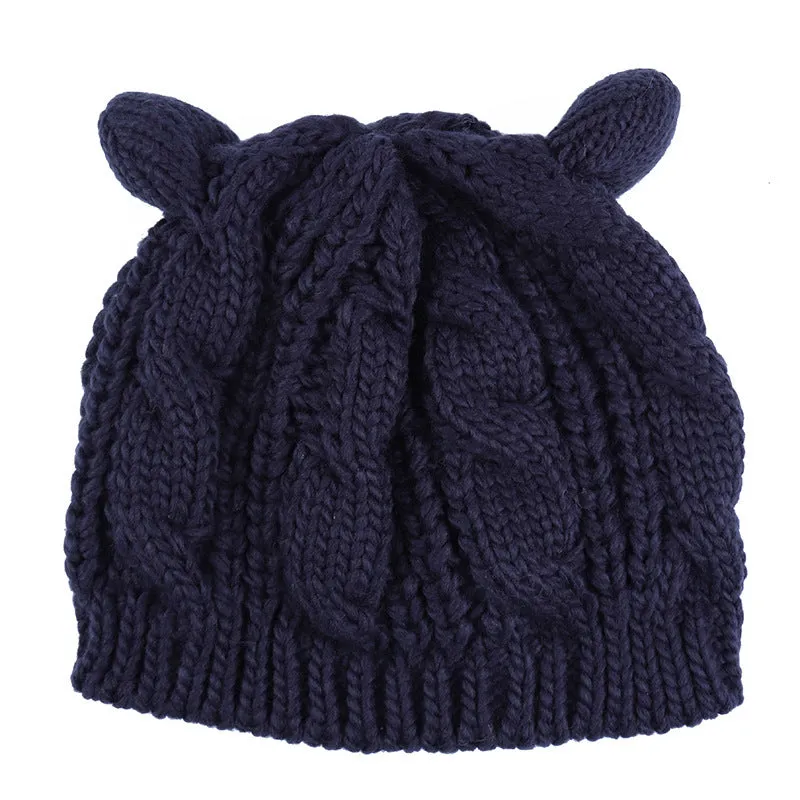 Hand-made knitted winter beanie with 3D cat ears in multiple colour options