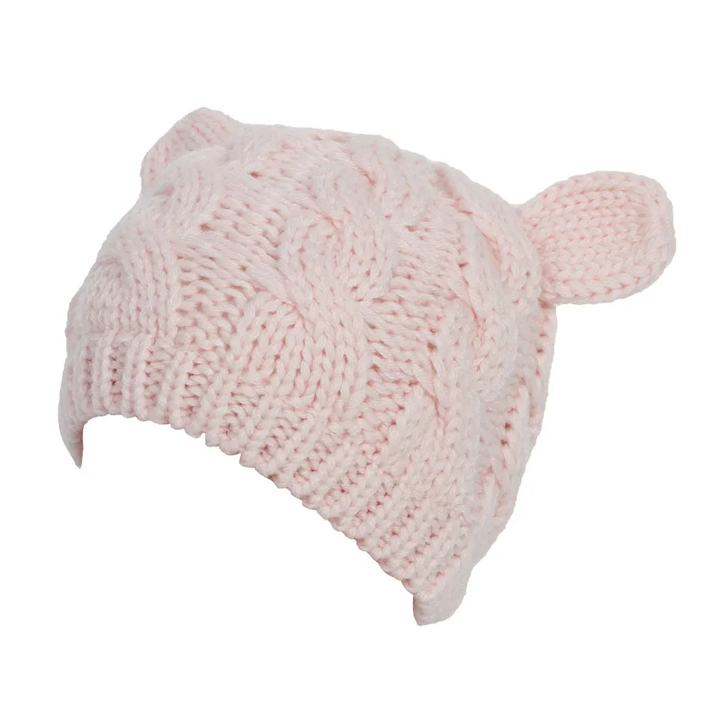 Hand-made knitted winter beanie with 3D cat ears in multiple colour options