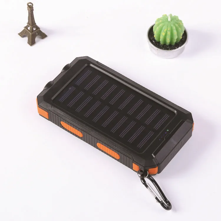 Strong waterproof solar power bank 20000mAh with compass in black shell, polymer lithium battery, outdoor charger