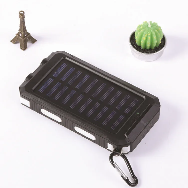 Strong waterproof solar power bank 20000mAh with compass in black shell, polymer lithium battery, outdoor charger