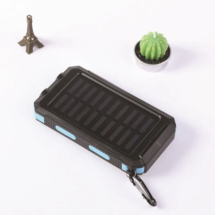 Strong waterproof solar power bank 20000mAh with compass in black shell, polymer lithium battery, outdoor charger