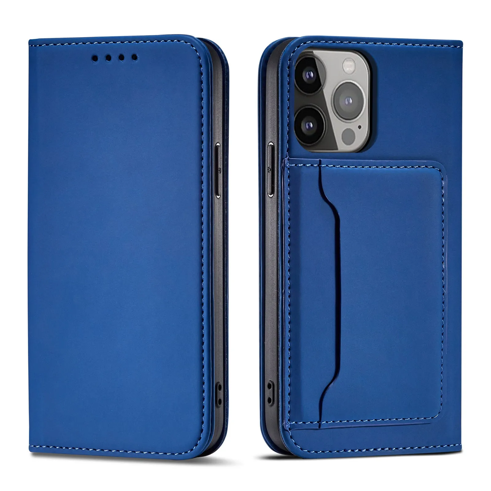 Card phone holster holder protective cover in solid colour with card slot flipped open showing phone