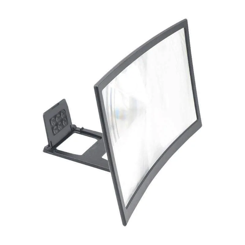 12 inch mobile screen magnifier bracket in black ABS with HD acrylic lens and anti-slip slot for phone