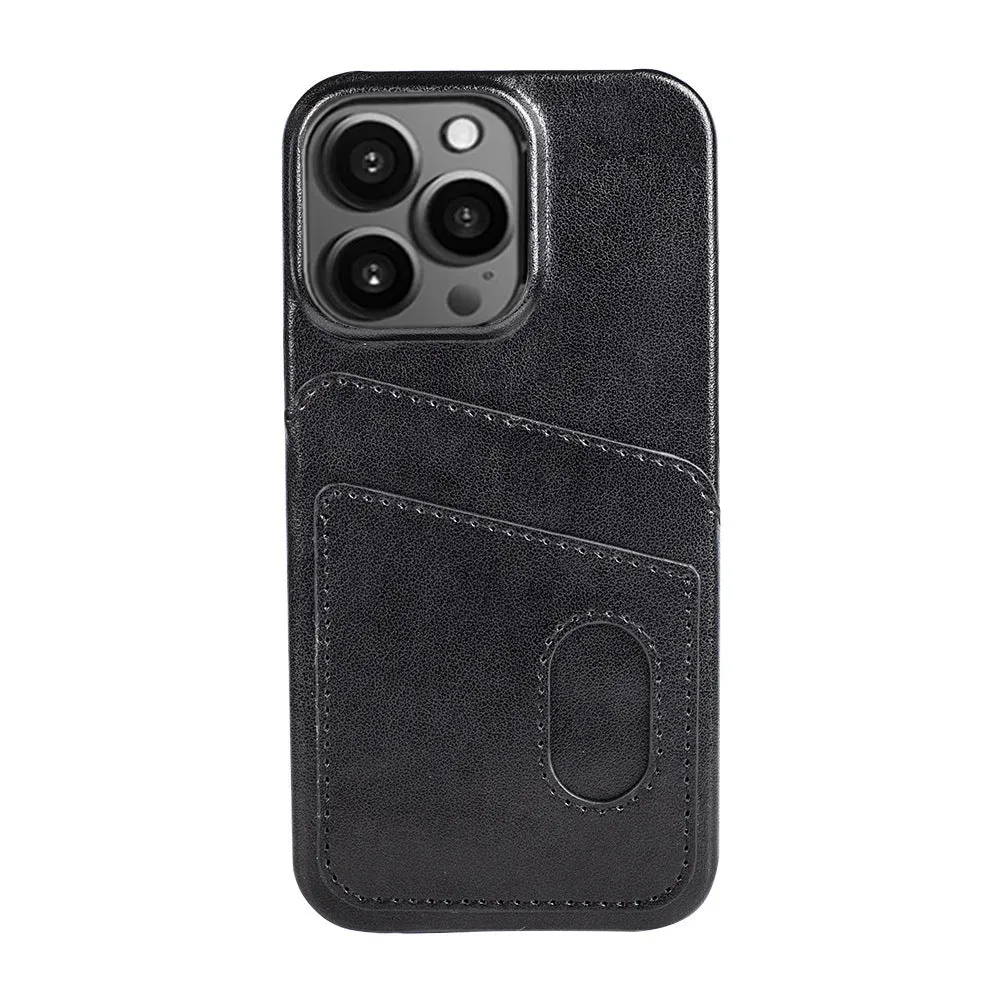 PU leather flip phone case in brown showing front cover with card slot, fits iPhone 13 series models