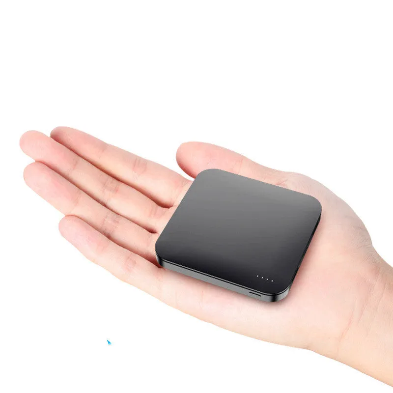 Universal metal alloy power bank with multi-U port output, 80x80x13mm, in black