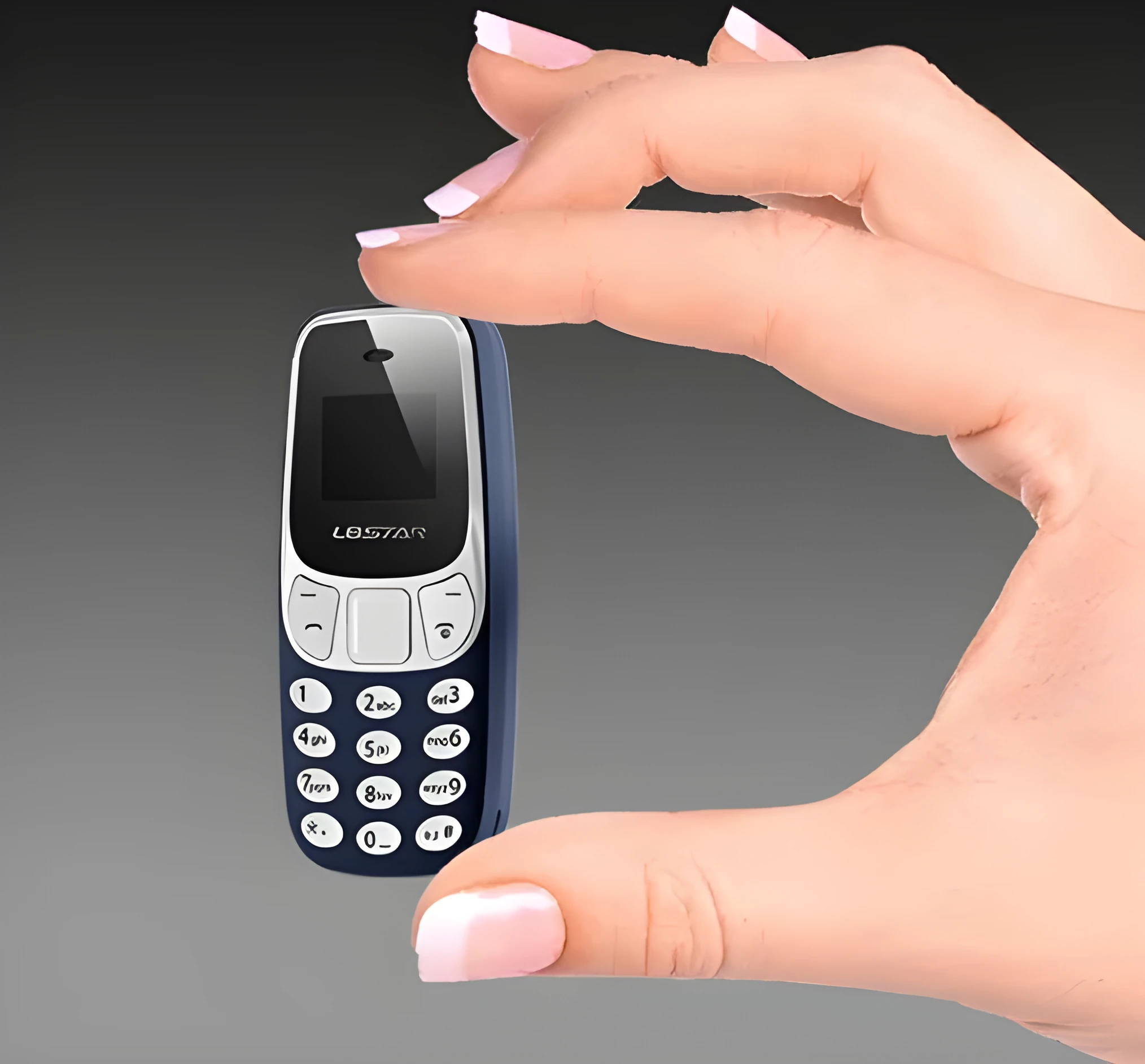 Ultra-small miniature thumb phone with 0.66-inch OLED display and dual SIM slots, blue colour