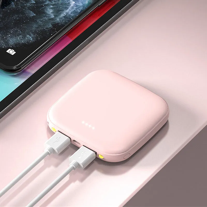 Portable 10000mAh power bank in black with multi-U port output and compact rectangular ABS shell design