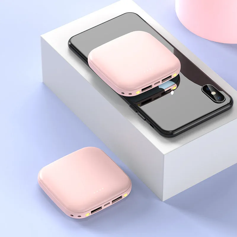 Portable 10000mAh power bank in black with multi-U port output and compact rectangular ABS shell design