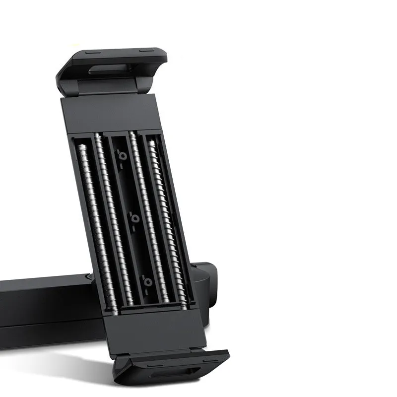 Black universal car backseat cell phone stand mounted behind seat for hands-free use