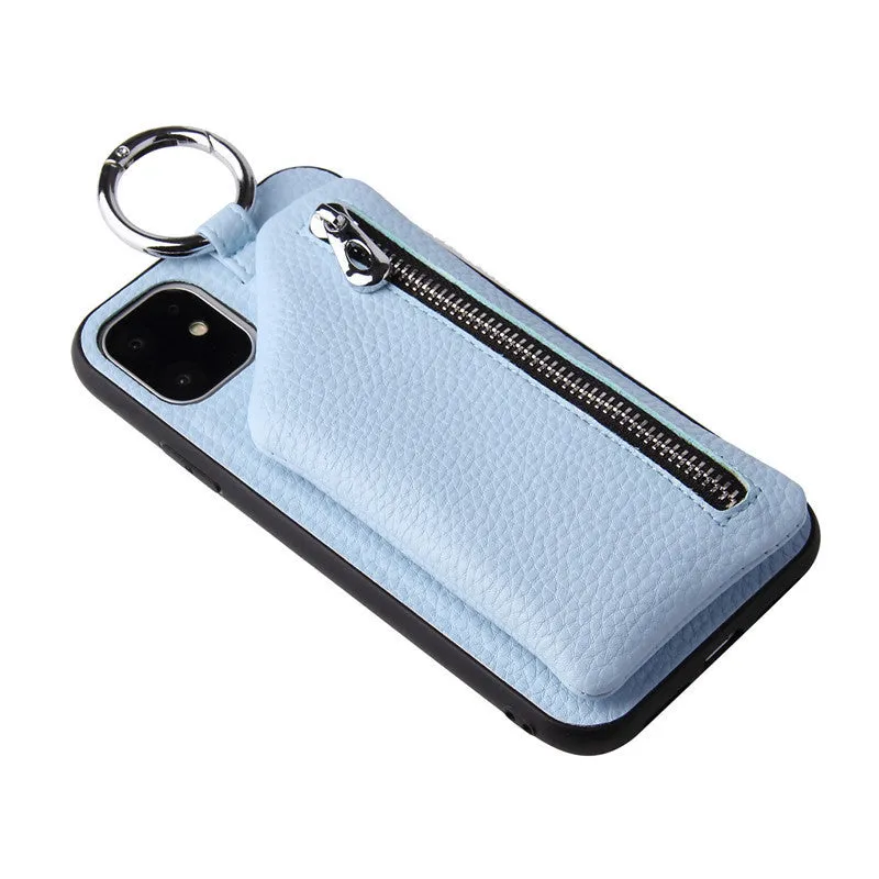 PU leather crossbody phone case with neck lanyard strap in pink colour for iPhone.