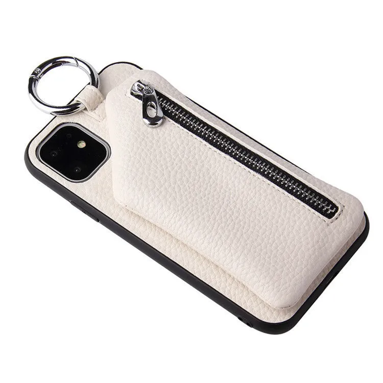 PU leather crossbody phone case with neck lanyard strap in pink colour for iPhone.