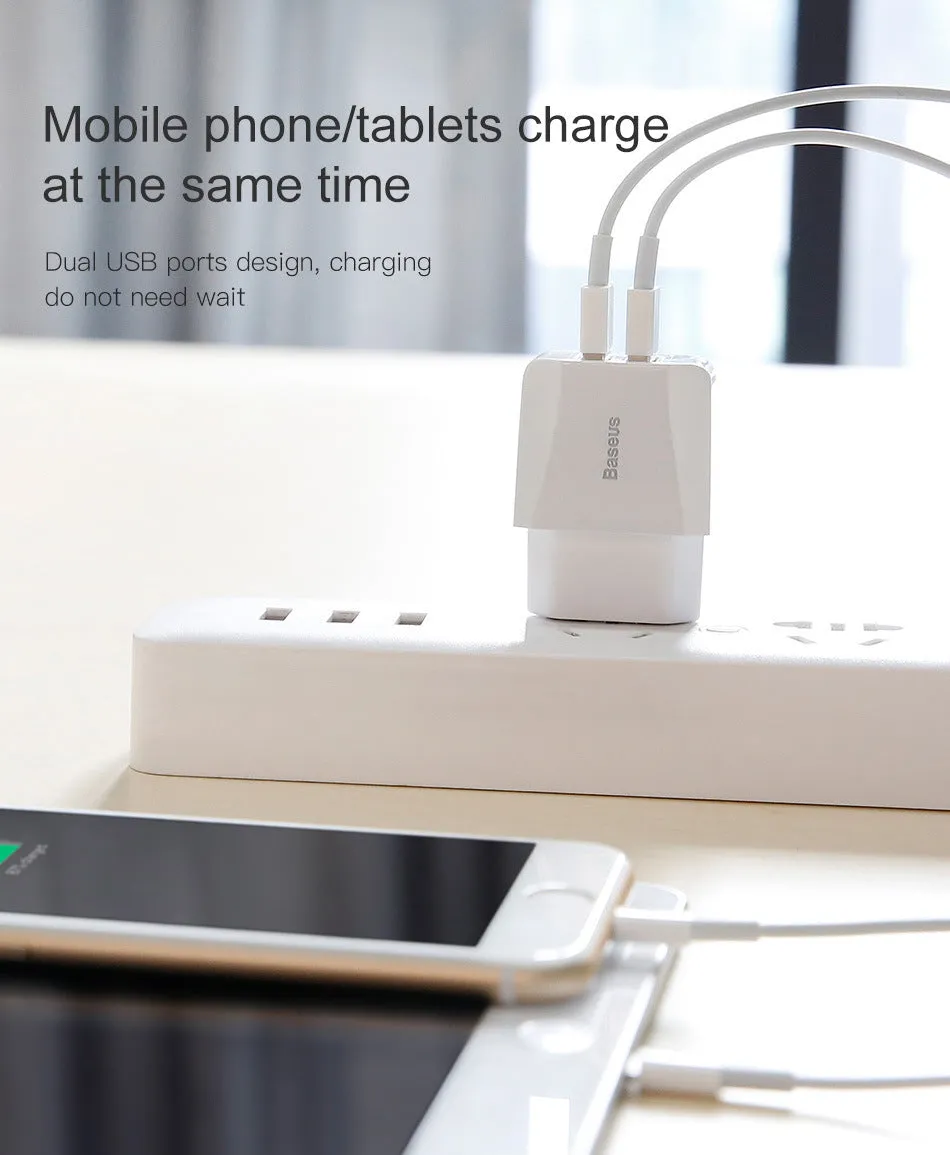 Baseus mini dual USB charger with EU plug for iPhone and Samsung phones
