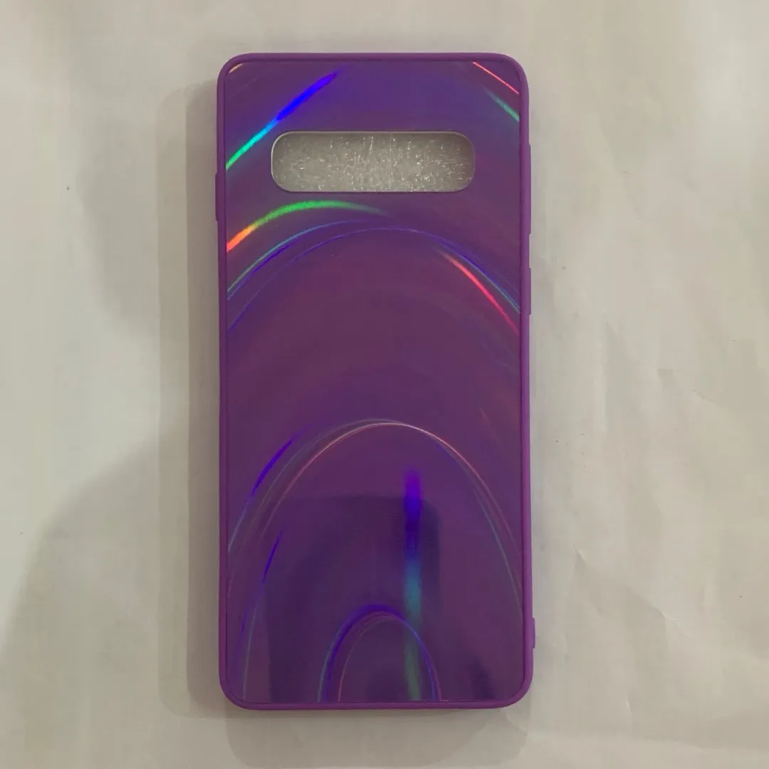 Rainbow mirror soft case glitter cover phone case in pink with studded rainbow gradient