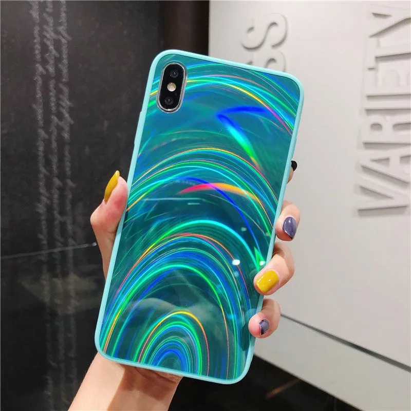 Rainbow mirror soft case glitter cover phone case in pink with studded rainbow gradient