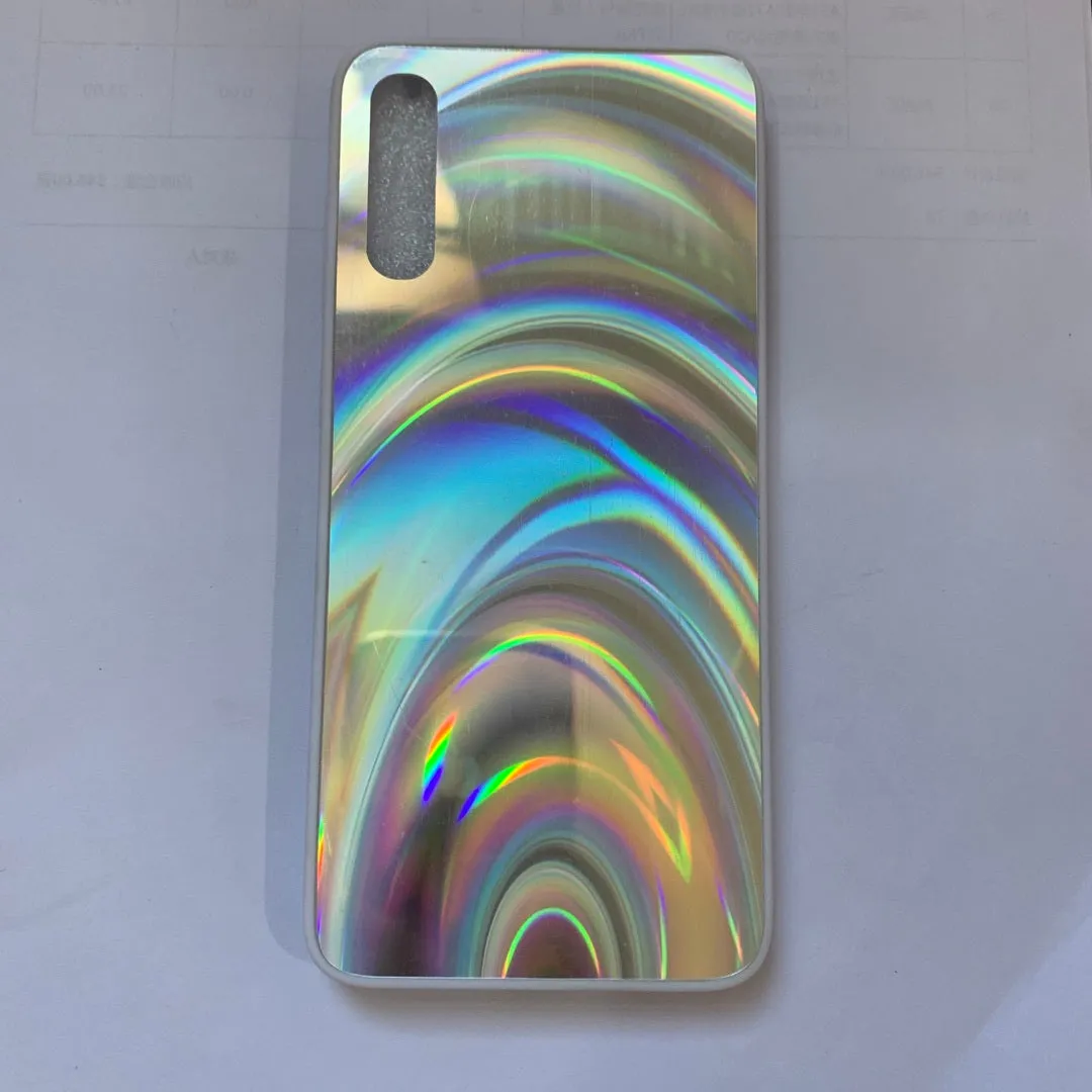 Rainbow mirror soft case glitter cover phone case in pink with studded rainbow gradient