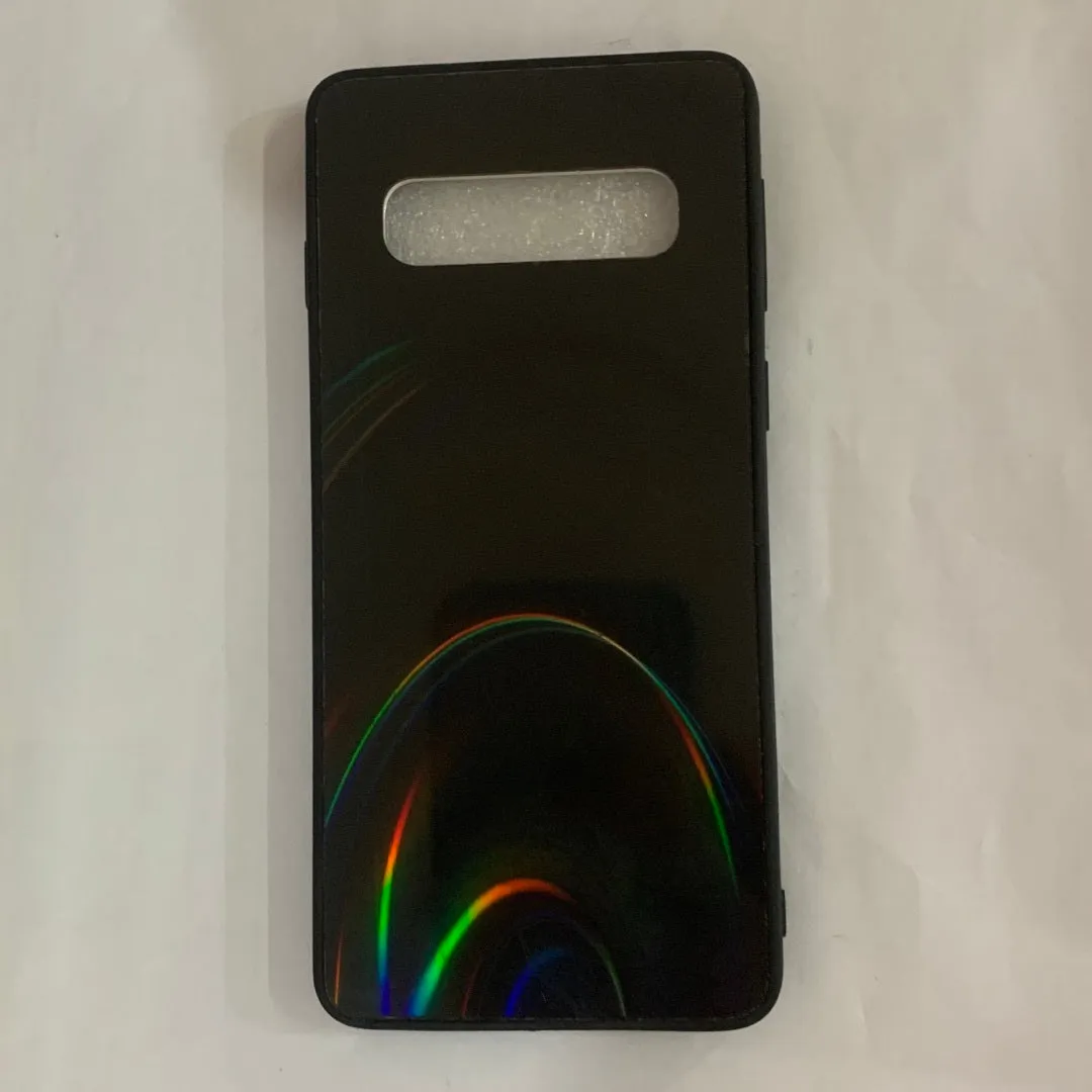 Rainbow mirror soft case glitter cover phone case in pink with studded rainbow gradient