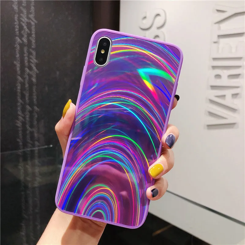 Rainbow mirror soft case glitter cover phone case in pink with studded rainbow gradient