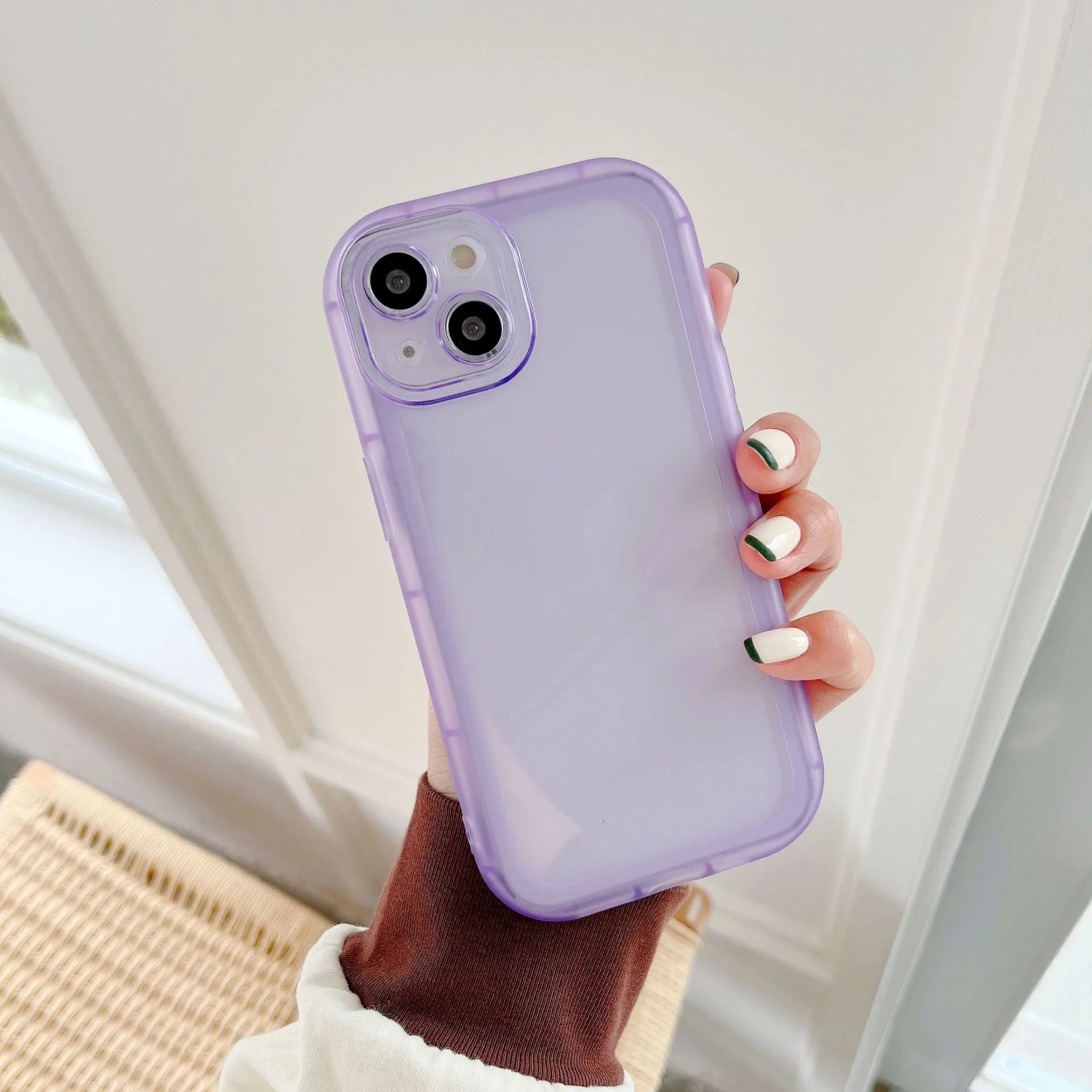 Transparent TPU candy case for iPhone 13 back cover in blue showing solid colour slim fit design