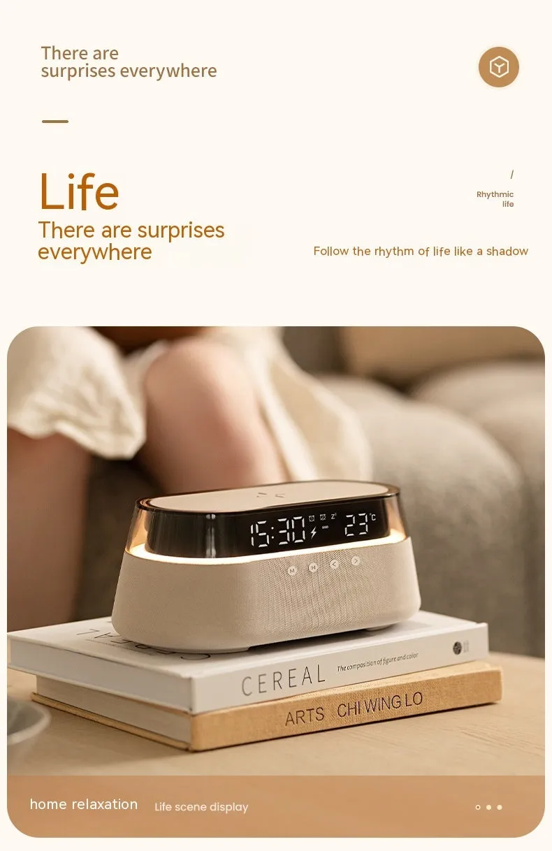 Wireless charging audio gift box night light with Bluetooth speaker, three dimming levels, beige colour