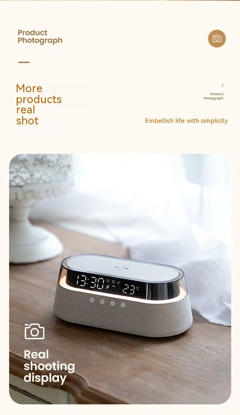 Wireless charging audio gift box night light with Bluetooth speaker, three dimming levels, beige colour