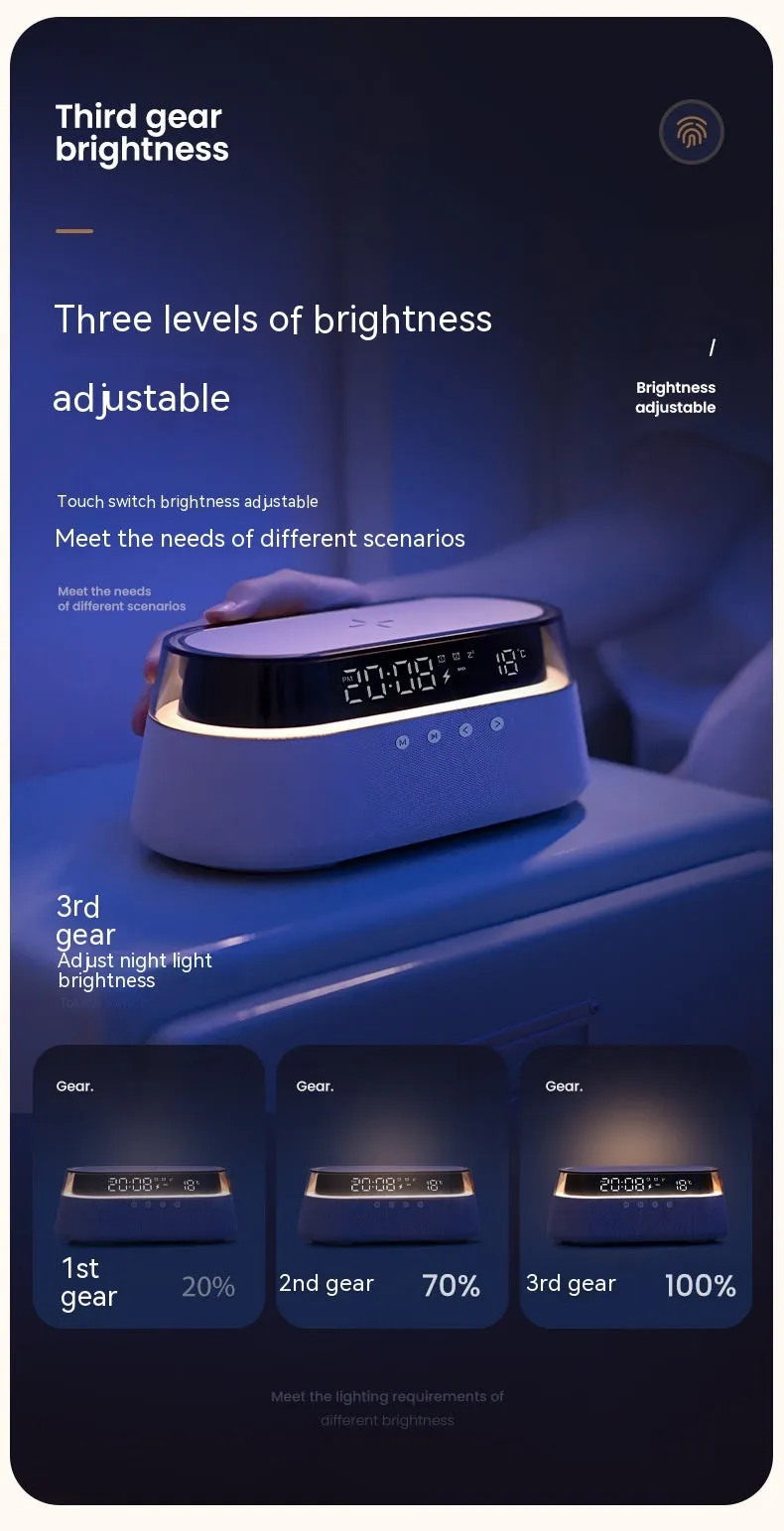 Wireless charging audio gift box night light with Bluetooth speaker, three dimming levels, beige colour