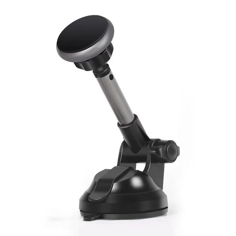 Creative 360 degree rotating suction cup telescopic magnet aluminum alloy car phone holder in black and silvery