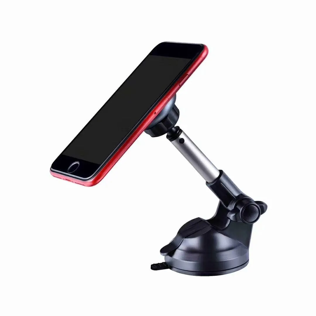 Creative 360 degree rotating suction cup telescopic magnet aluminum alloy car phone holder in black and silvery