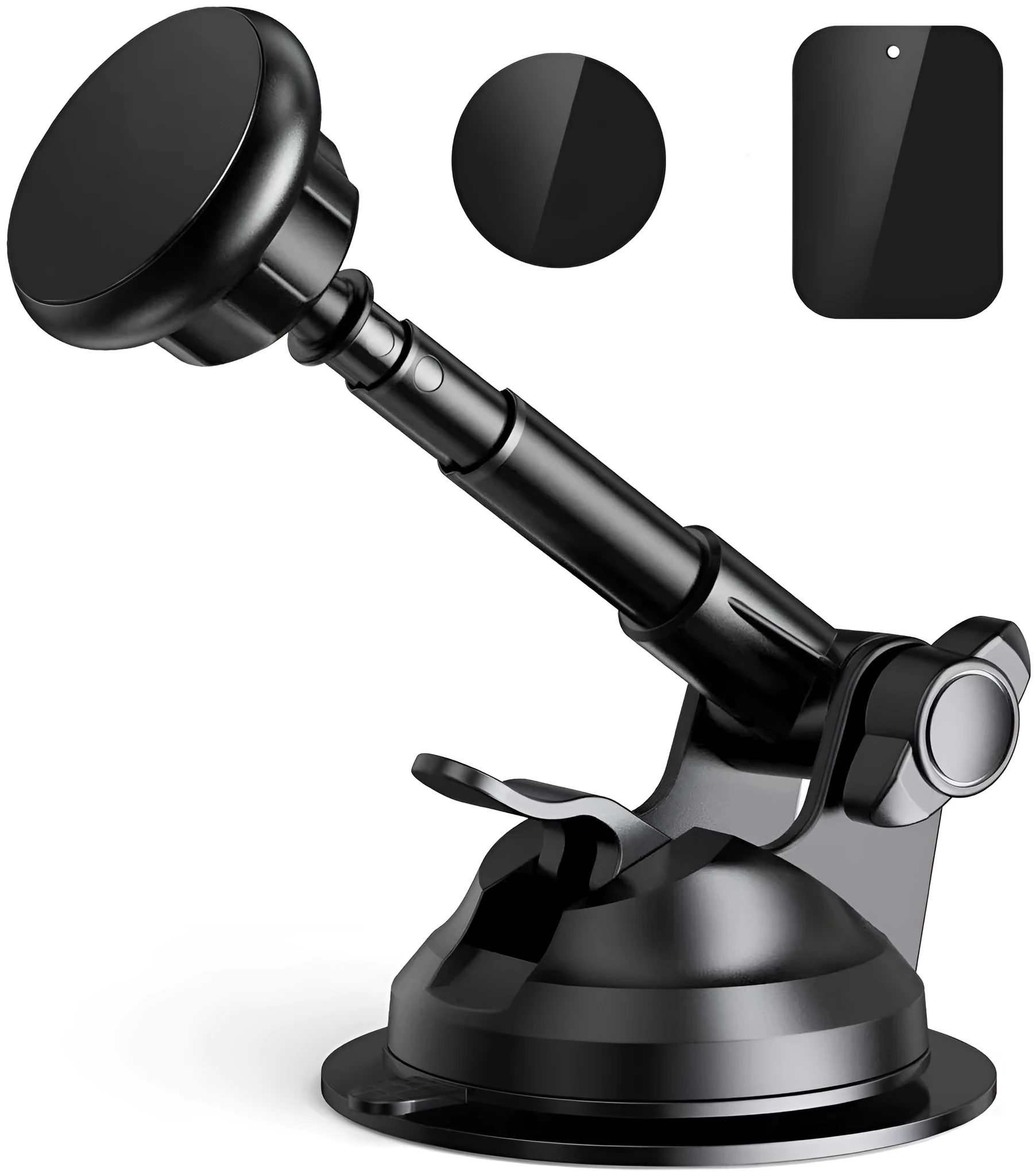 Creative 360 degree rotating suction cup telescopic magnet aluminum alloy car phone holder in black and silvery