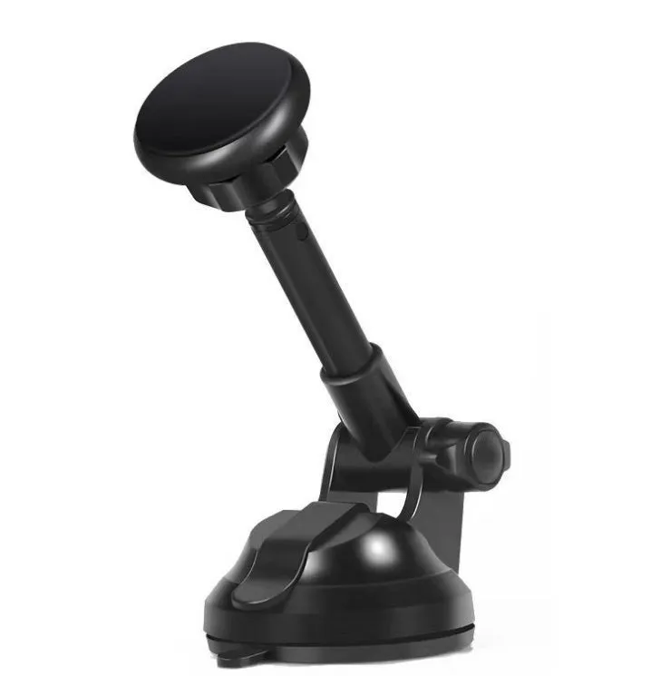 Creative 360 degree rotating suction cup telescopic magnet aluminum alloy car phone holder in black and silvery
