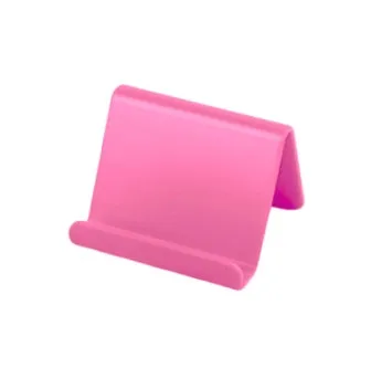 Plastic mobile phone stand in irregular shape on a desk, 6x4.5cm, in blue colour