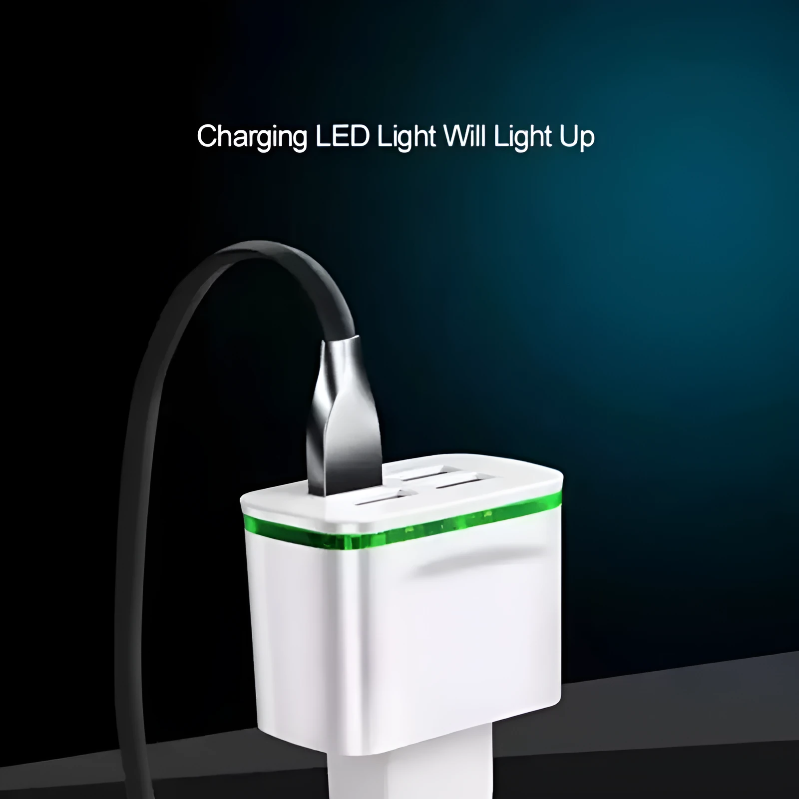 Universal travel charging head with USB port and light function, ABS shell, black colour, EU plug
