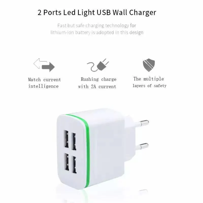 Universal travel charging head with USB port and light function, ABS shell, black colour, EU plug