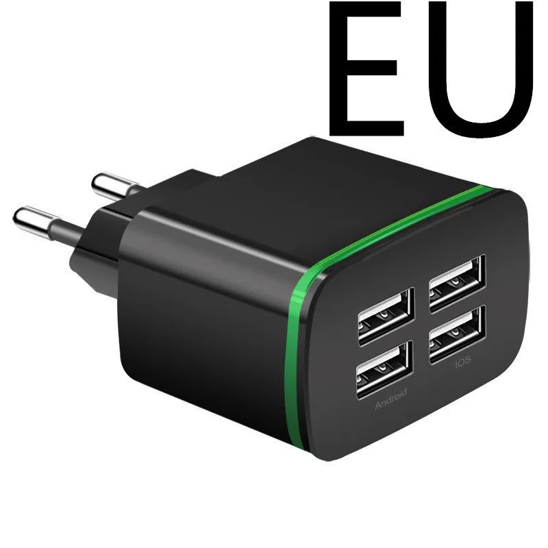Universal travel charging head with USB port and light function, ABS shell, black colour, EU plug