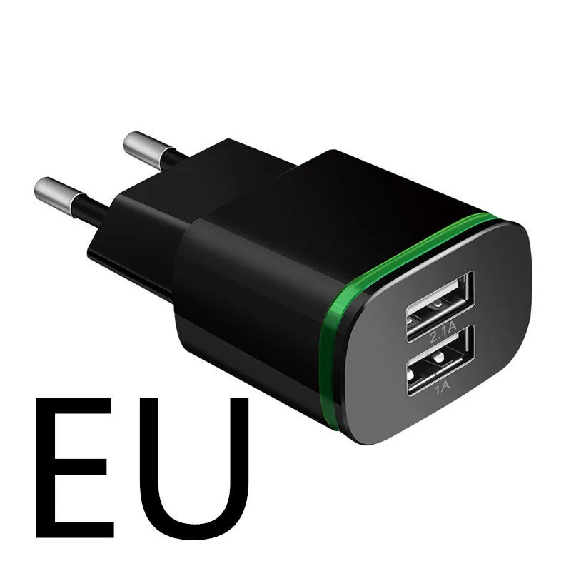 Universal travel charging head with USB port and light function, ABS shell, black colour, EU plug
