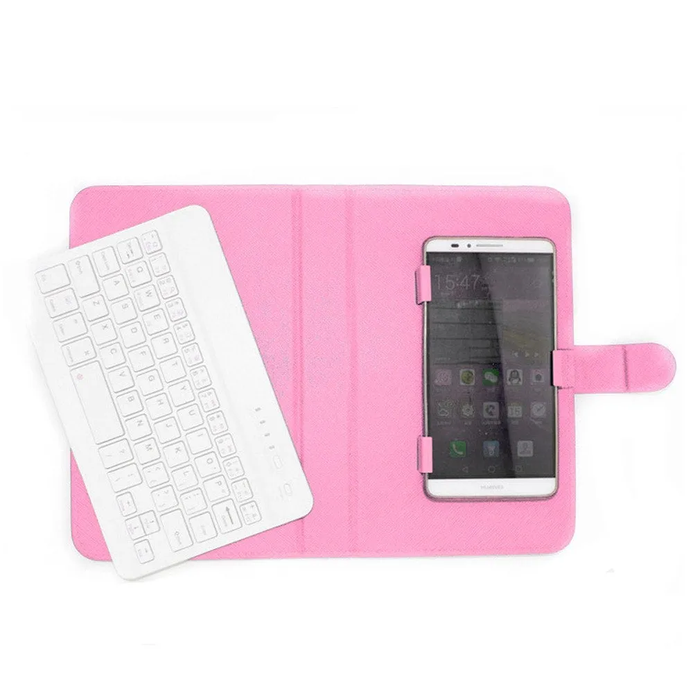 A wireless Bluetooth keyboard integrated into a protective phone case holster, shown in multiple colour options.