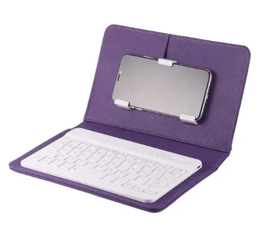 A wireless Bluetooth keyboard integrated into a protective phone case holster, shown in multiple colour options.