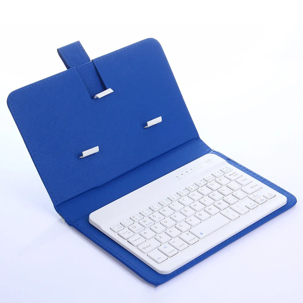 A wireless Bluetooth keyboard integrated into a protective phone case holster, shown in multiple colour options.