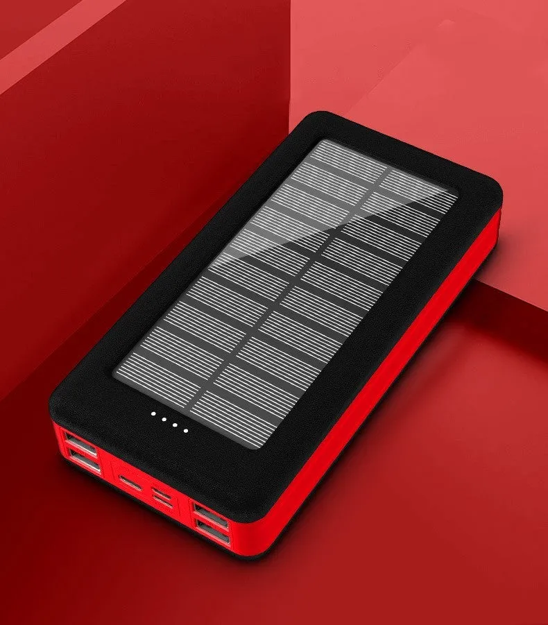 30000mAh solar power bank for outdoor camping with multi USB ports in black