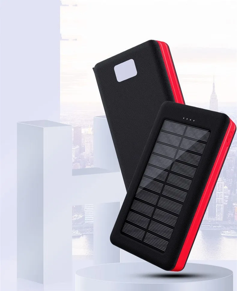 30000mAh solar power bank for outdoor camping with multi USB ports in black