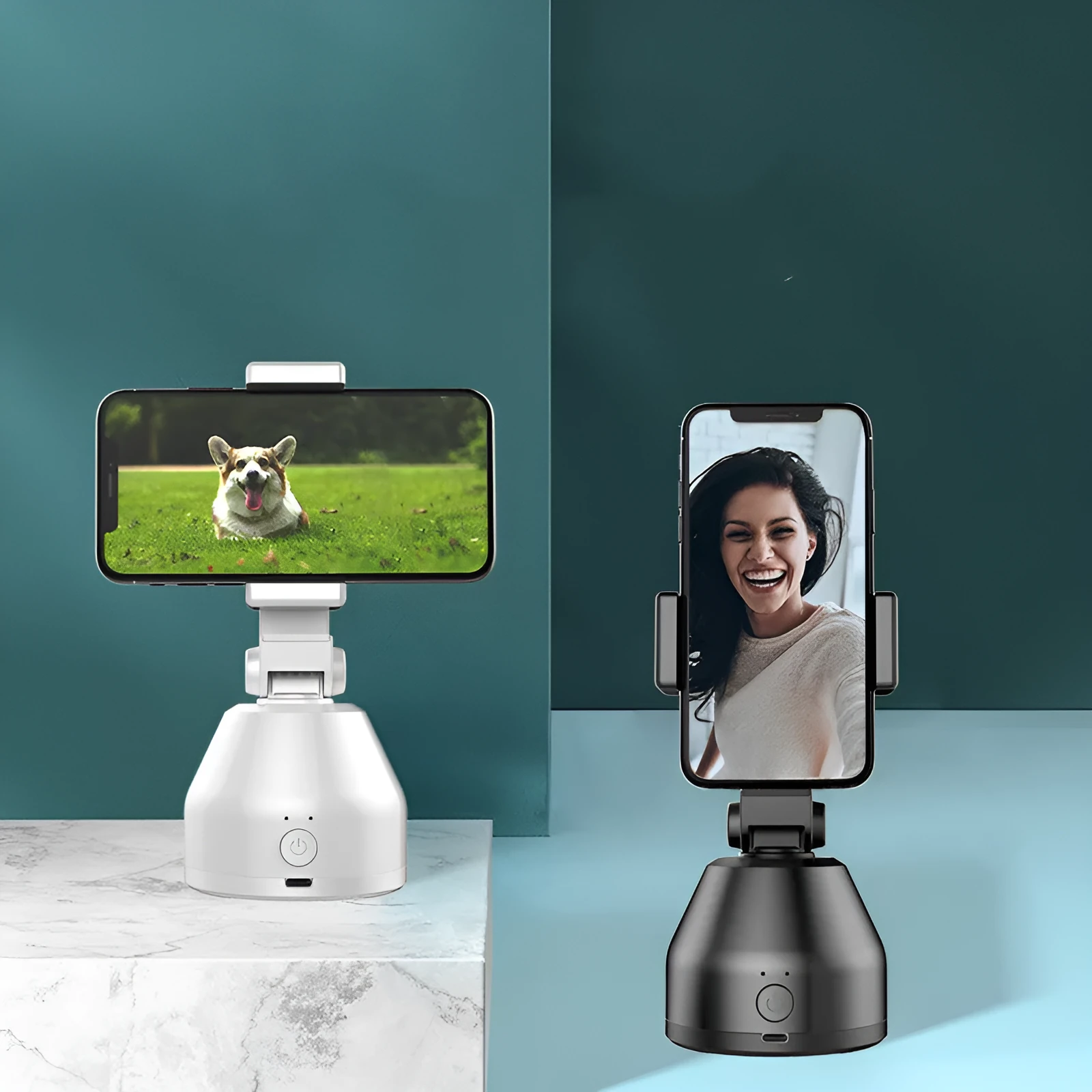 360-degree object tracking bracket for smartphone live broadcast with face recognition PTZ in white