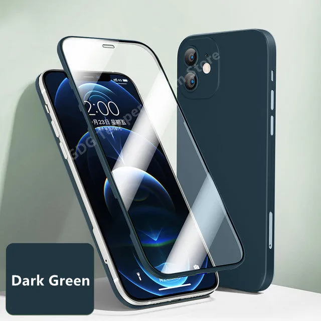 Full cover phone case for iPhone 12 series with front tempered glass and TPU back cover in black