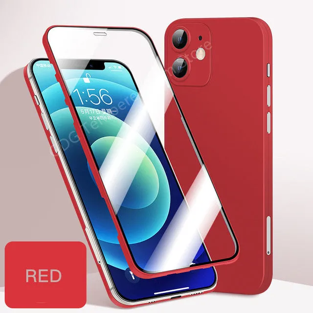 Full cover phone case for iPhone 12 series with front tempered glass and TPU back cover in black