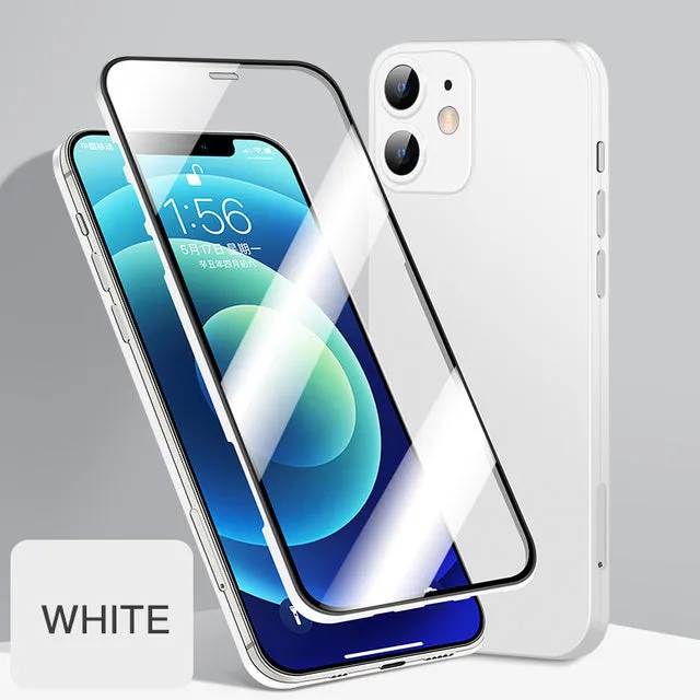 Full cover phone case for iPhone 12 series with front tempered glass and TPU back cover in black